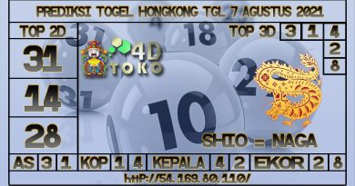 TOKO4D – PREDIKSI TOGEL HONGKONG 07 AGUSTUS 2021