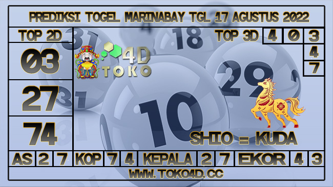 TOKO4D – PREDIKSI TOGEL MARINABAY 17 AGUSTUS 2022