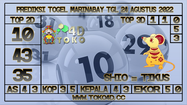 TOKO4D – PREDIKSI TOGEL MARINABAY 24 AGUSTUS 2022