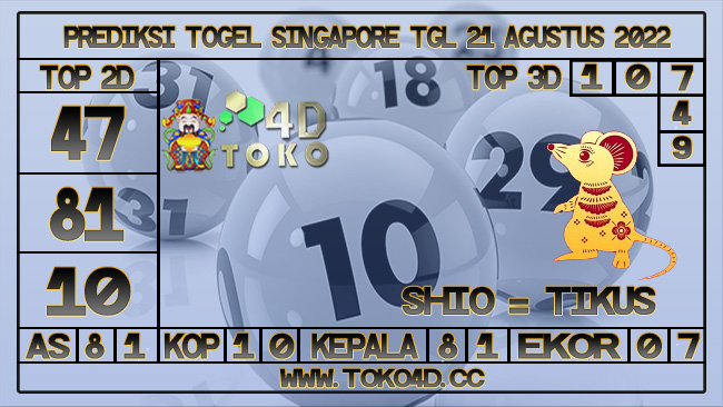 TOKO4D – PREDIKSI TOGEL SINGAPORE 21 AGUSTUS 2022