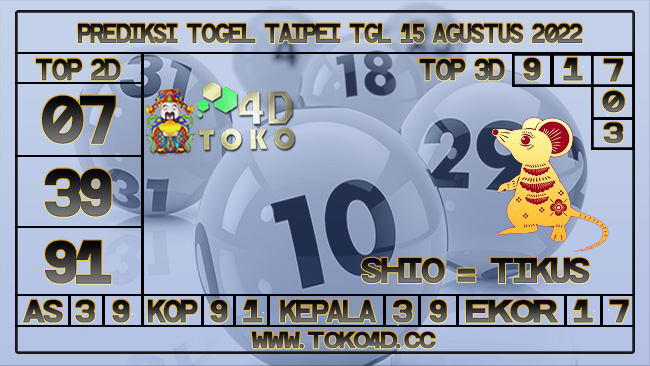 TOKO4D – PREDIKSI TOGEL TAIPEI 15 AGUSTUS 2022