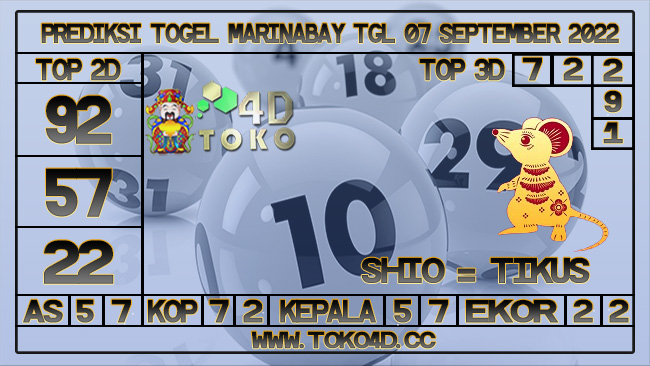 TOKO4D – PREDIKSI TOGEL MARINABAY 07 SEPTEMBER 2022