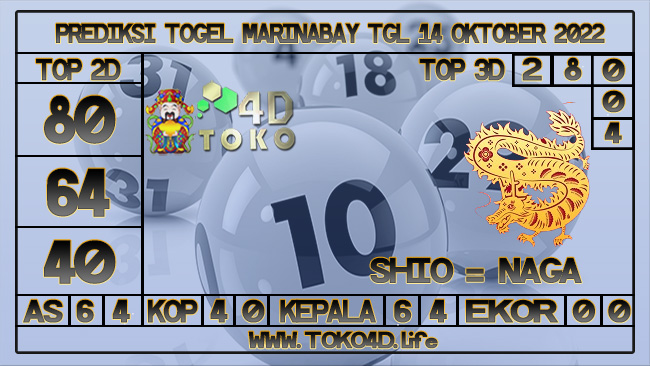 TOKO4D – PREDIKSI TOGEL MARINABAY 14 OKTOBER 2022