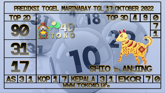 TOKO4D – PREDIKSI TOGEL MARINABAY 17 OKTOBER 2022