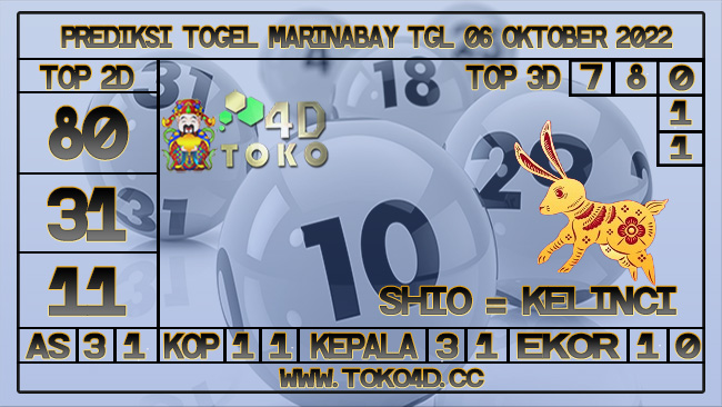 TOKO4D – PREDIKSI TOGEL MARINABAY 06 OKTOBER 2022