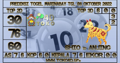 TOKO4D – PREDIKSI TOGEL MARINABAY 08 OKTOBER 2022