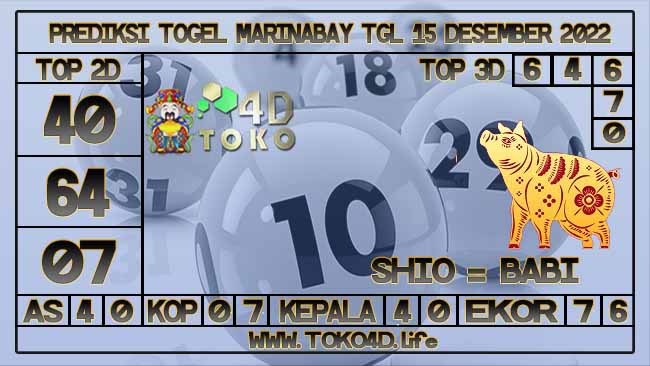 TOKO4D – PREDIKSI TOGEL MARINABAY 15 DESEMBER 2022