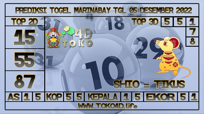 TOKO4D – PREDIKSI TOGEL MARINABAY 05 DESEMBER 2022