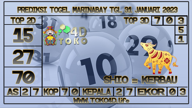 TOKO4D – PREDIKSI TOGEL MARINABAY 31 JANUARI 2023