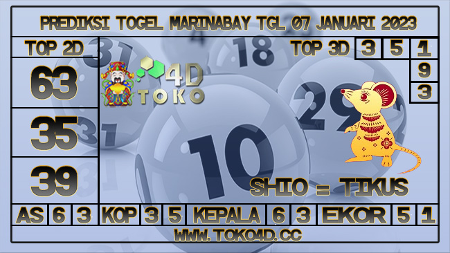 TOKO4D – PREDIKSI TOGEL MARINABAY 07 JANUARI 2023