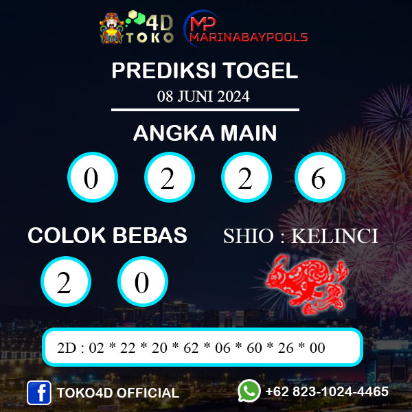 PREDIKSI TOGEL MARINABAY SABTU : 08 JUNI 2024