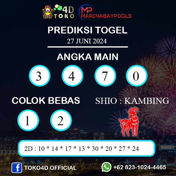 PREDIKSI TOGEL MARINABAY KAMIS : 27 JUNI 2024