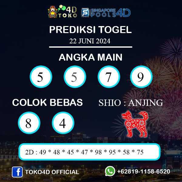 PREDIKSI TOGEL SINGAPORE SABTU : 22 JUNI 2024