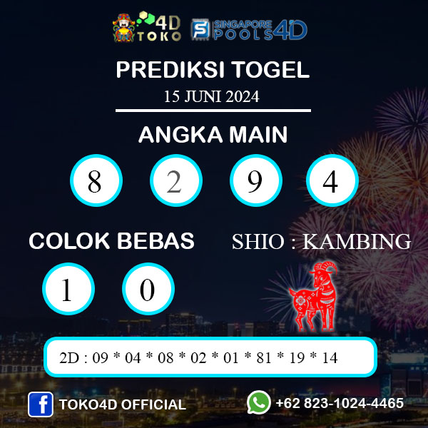 PREDIKSI TOGEL SINGAPORE SABTU : 15 JUNI 2024