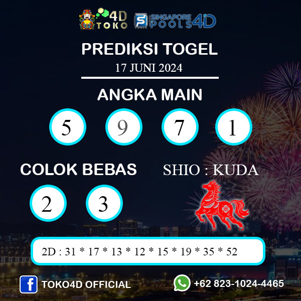 PREDIKSI TOGEL SINGAPORE SENIN : 17 JUNI 2024