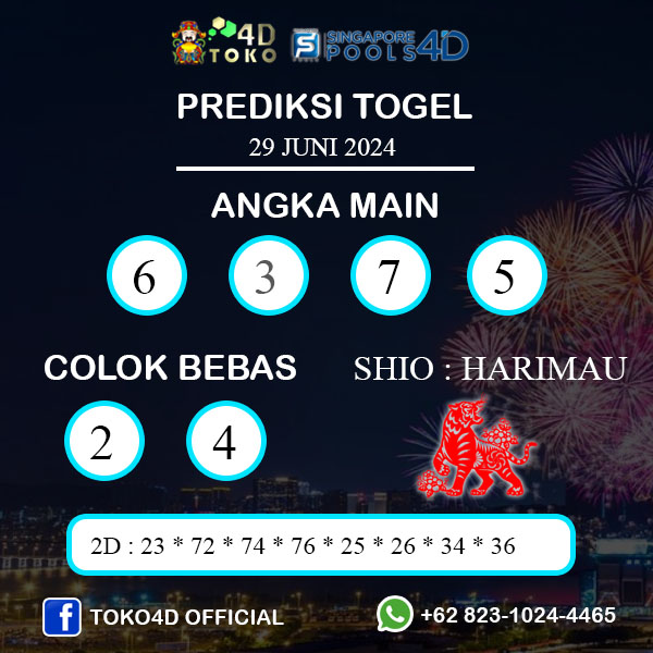 PREDIKSI TOGEL SINGAPORE SABTU : 29 JUNI 2024