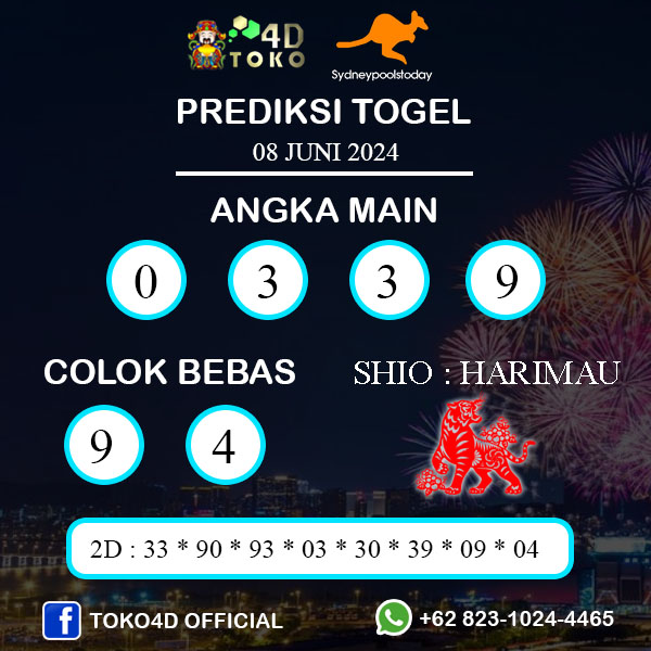 PREDIKSI TOGEL SYDNEY SABTU : 08 JUNI 2024