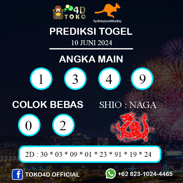 PREDIKSI TOGEL SYDNEY SENIN : 10 JUNI 2024