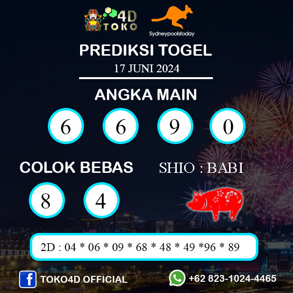 PREDIKSI TOGEL SYDNEY SENIN : 17 JUNI 2024