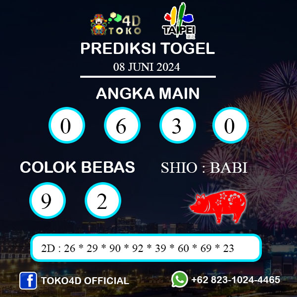 PREDIKSI TOGEL TAIPEI SABTU : 08 JUNI 2024