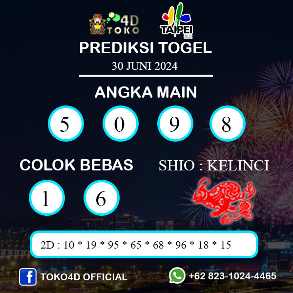 PREDIKSI TOGEL TAIPEI MINGGU : 30 JUNI 2024