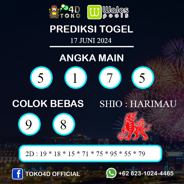 PREDIKSI TOGEL WALES SENIN : 17 JUNI 2024