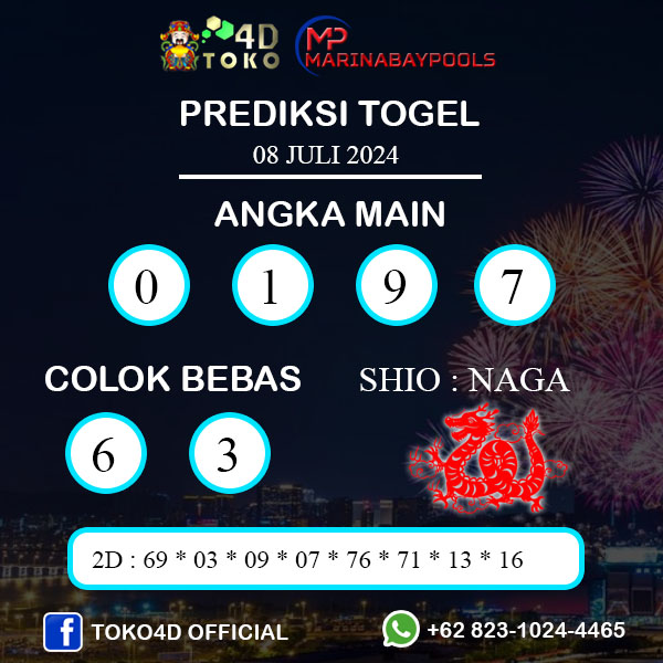 PREDIKSI TOGEL MARINABAY SENIN : 08 JULI 2024