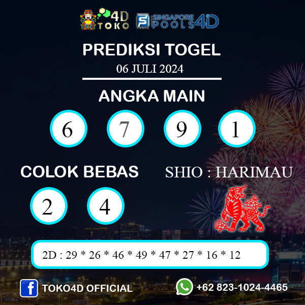 PREDIKSI TOGEL SINGAPORE SABTU : 6 JULI 2024