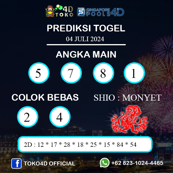 PREDIKSI TOGEL SINGAPORE KAMIS : 04 JULI 2024