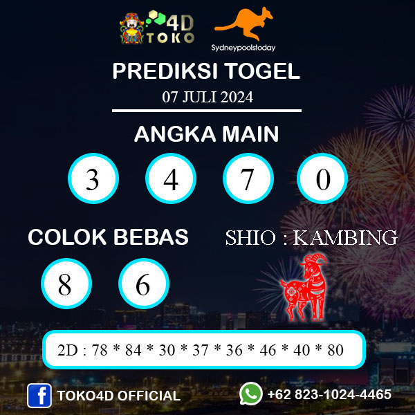 PREDIKSI TOGEL SYDNEY MINGGU : 07 JULI 2024