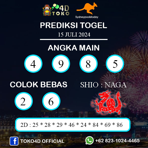 PREDIKSI TOGEL SYDNEY SENIN : 15 JULI 2024