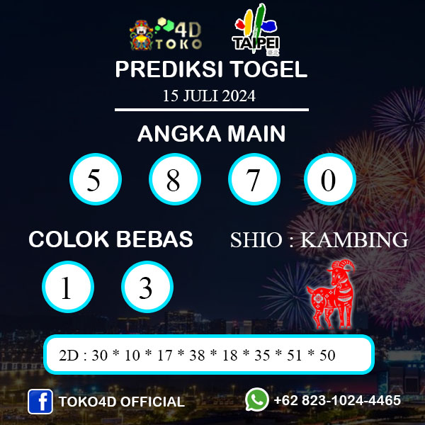 PREDIKSI TOGEL TAIPEI SENIN : 15 JULI 2024