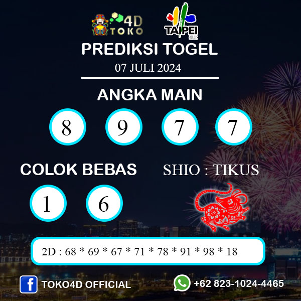 PREDIKSI TOGEL TAIPEI MINGGU : 07 JULI 2024