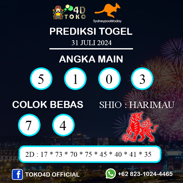 PREDIKSI TOGEL SYDNEY RABU : 31 JULI 2024