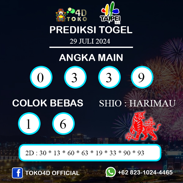 PREDIKSI TOGEL TAIPEI SENIN : 29 JULI 2024