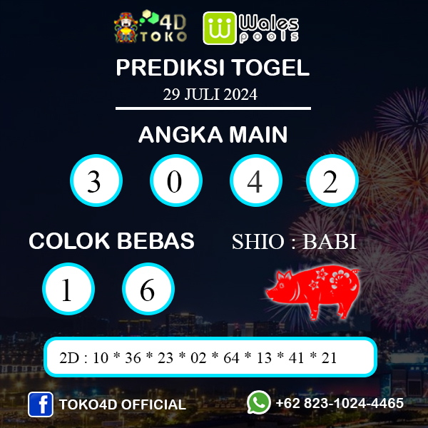 PREDIKSI TOGEL WALES SENIN : 29 JULI 2024