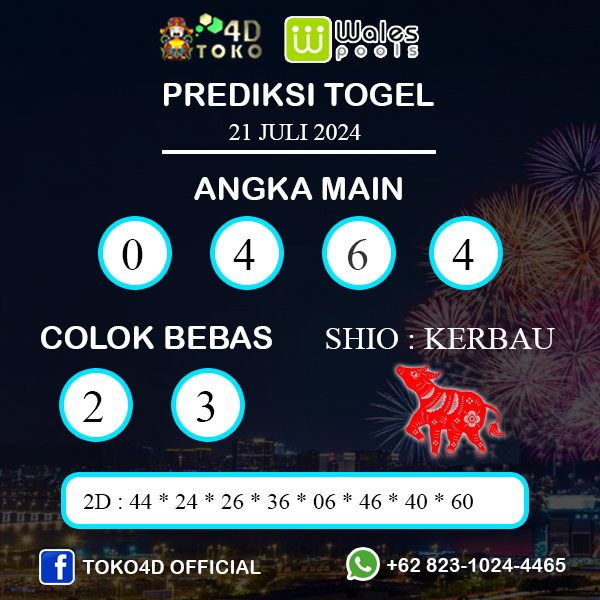 PREDIKSI TOGEL WALES MINGGU : 21 JULI 2024