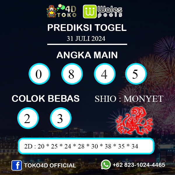 PREDIKSI TOGEL WALES RABU : 31 JULI 2024