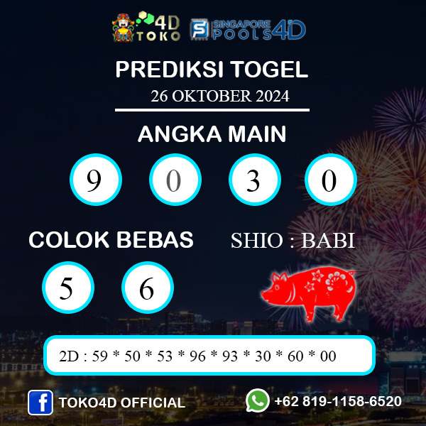 PREDIKSI TOGEL SINGAPORE SABTU : 26 OKTOBER 2024