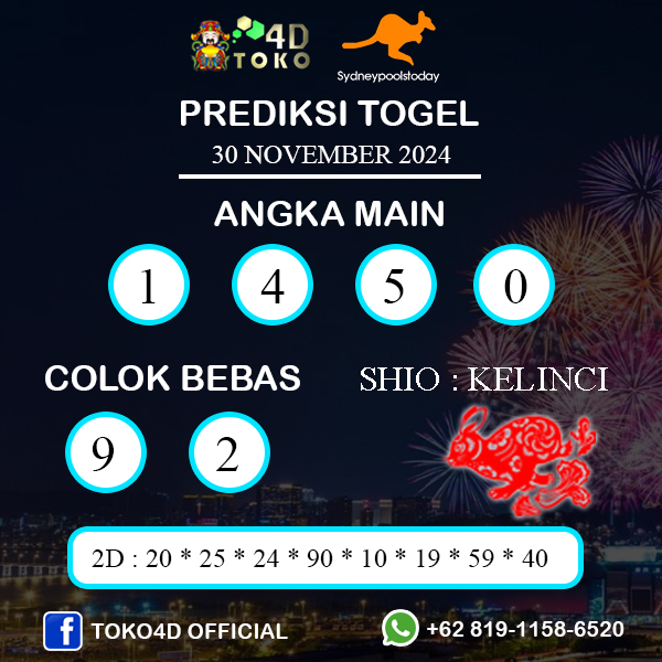 PREDIKSI TOGEL SYDNEY SABTU : 30 NOVEMBER 2024