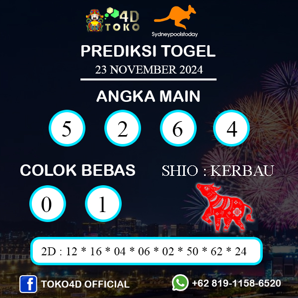 PREDIKSI TOGEL SYDNEY SABTU : 23 NOVEMBER 2024