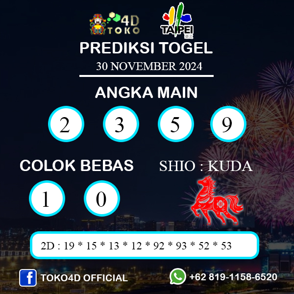 PREDIKSI TOGEL TAIPEI SABTU : 30 NOVEMBER 2024