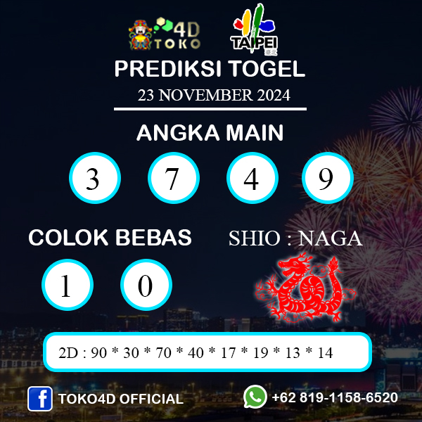 PREDIKSI TOGEL TAIPEI SABTU : 23 NOVEMBER 2024