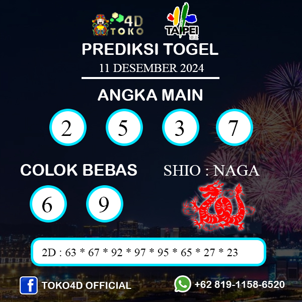 PREDIKSI TOGEL TAIPEI RABU : 11 DESEMBER 2024