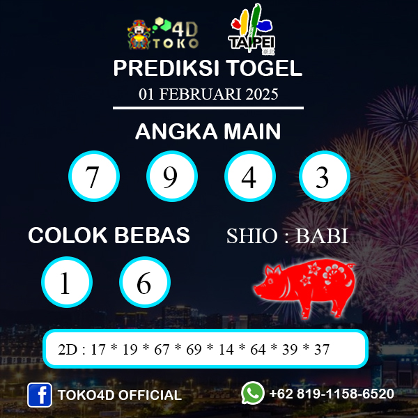 PREDIKSI TOGEL TAIPEI SABTU : 01 FEBRUARI 2025