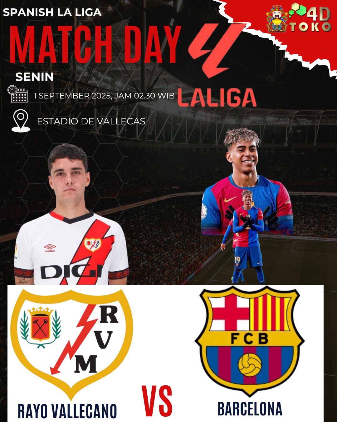 Prediksi Rayo Vallecano vs Barcelona 1 September 2025 