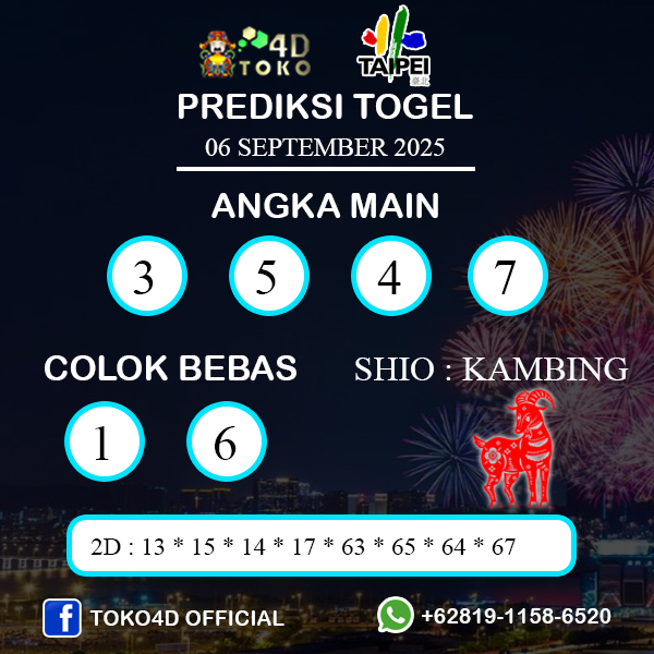 PREDIKSI TOGEL TAIPEI SABTU : 06 SEPTEMBER 2025