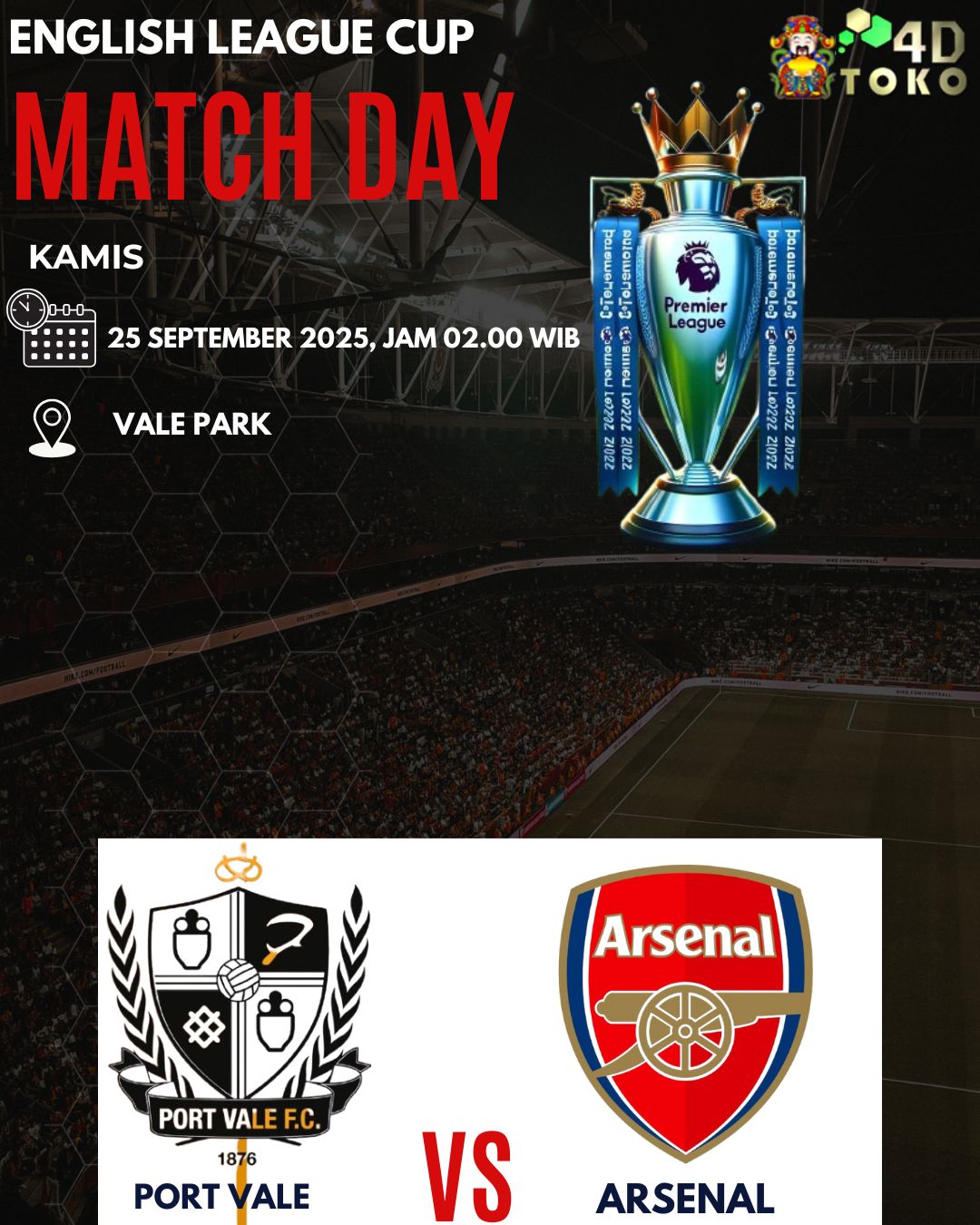 Prediksi Port Vale vs Arsenal 25 September 2025 