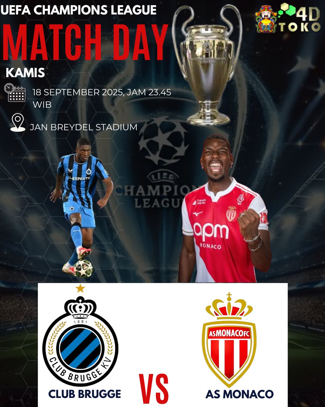 Prediksi Club Brugge vs AS Monaco 18 September 2025 